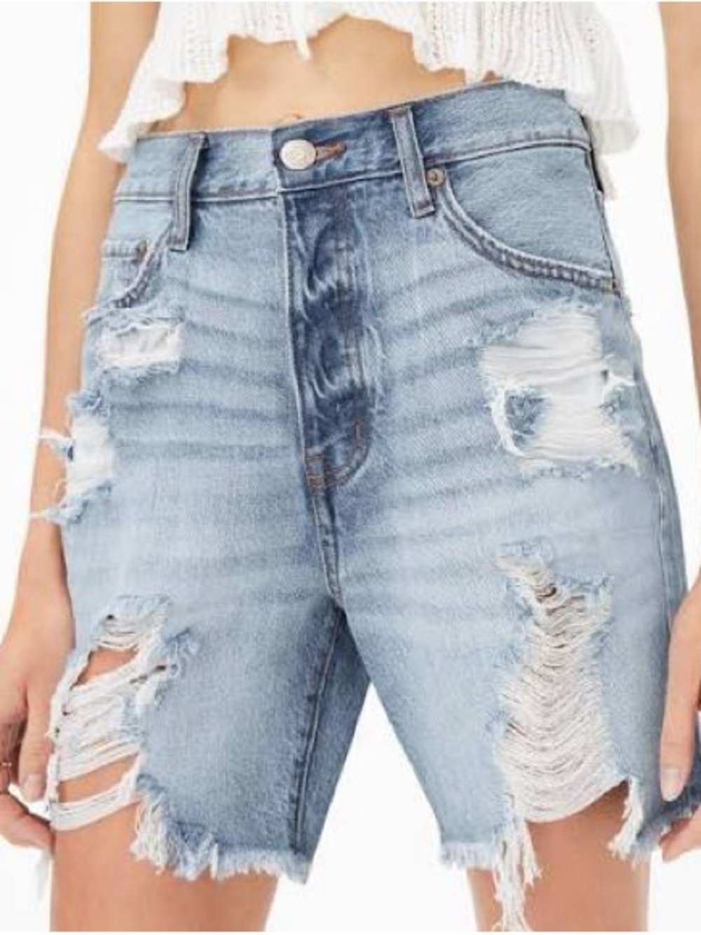 Women’s Aeropostale Dark-Wash Distressed 90s Baggy Jorts - Picture 4 of 4